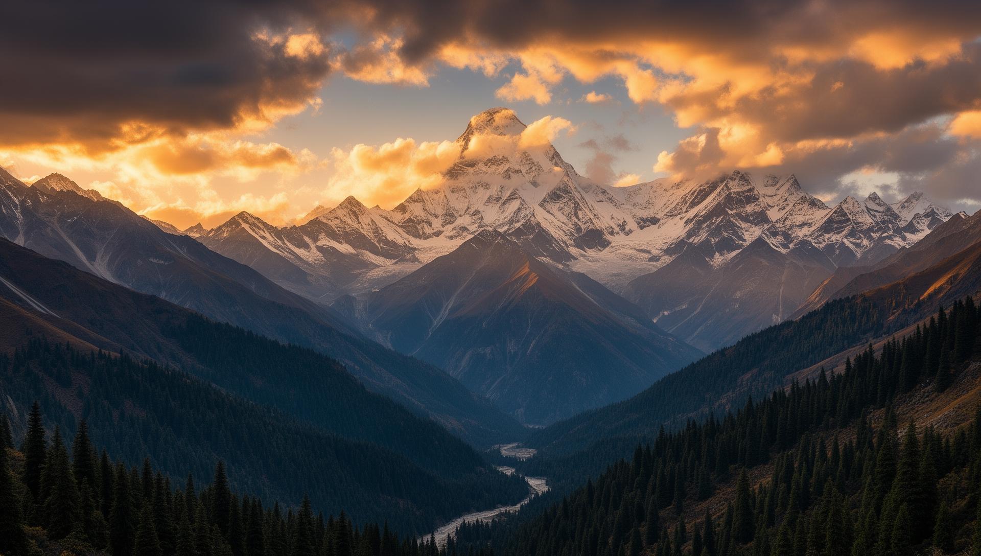 Breathtaking Himalayan mountain peaks at golden hour